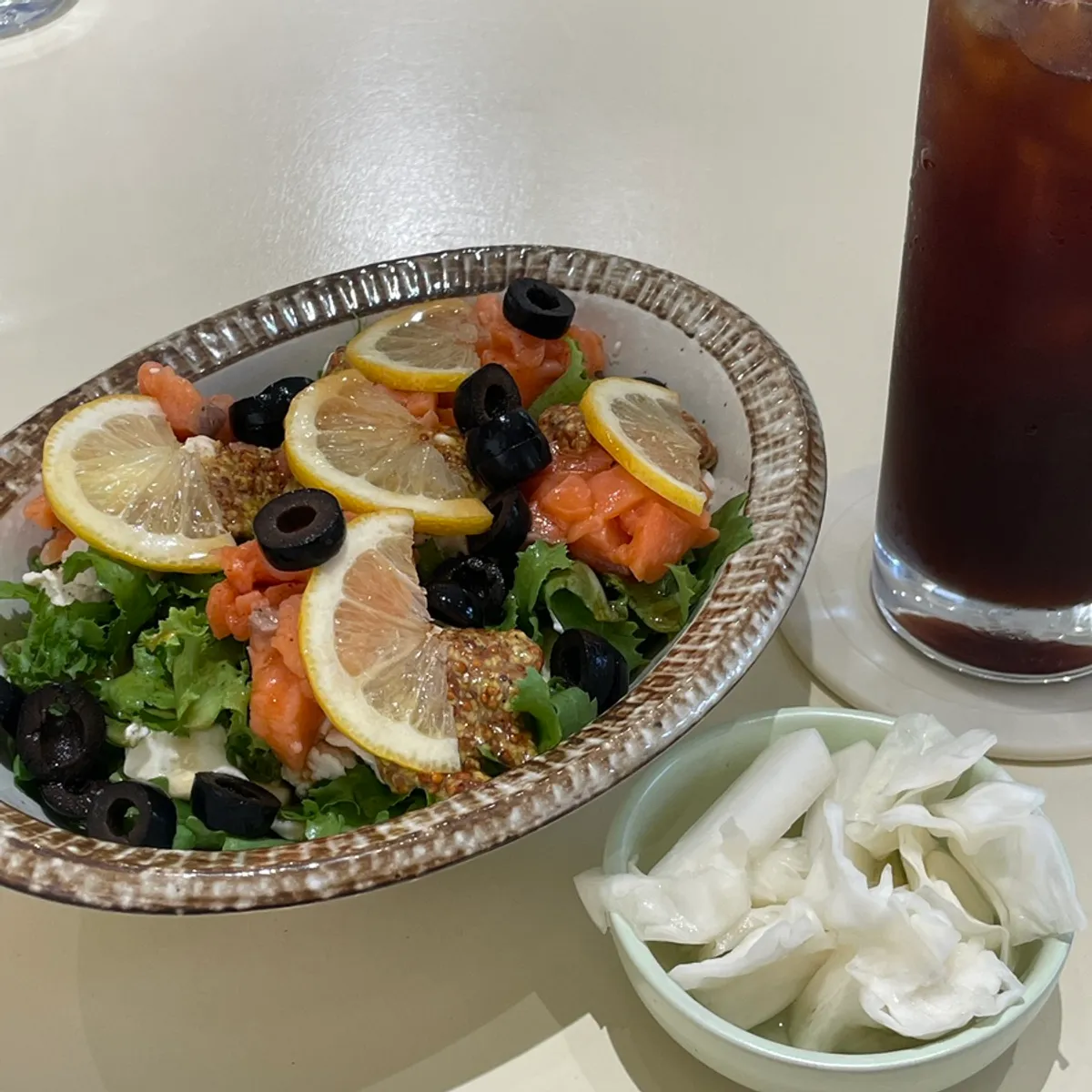 A plate of salmon tofu salad at HEOD Gongdeok
