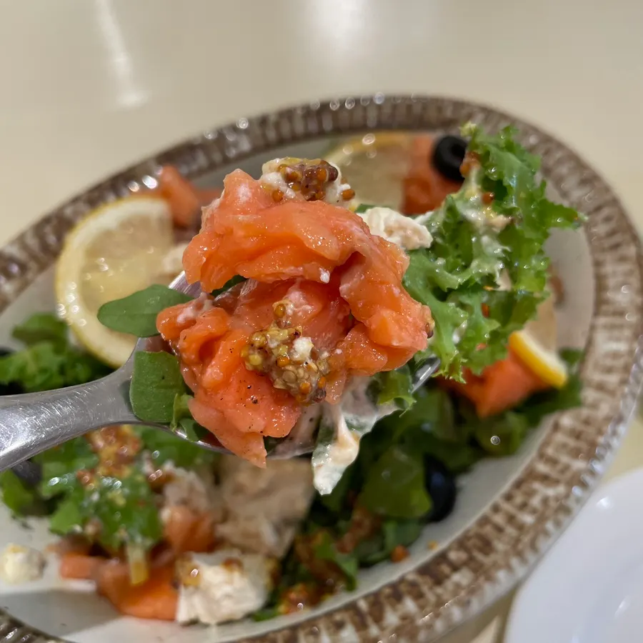 The remaining salmon tofu salad on the plate