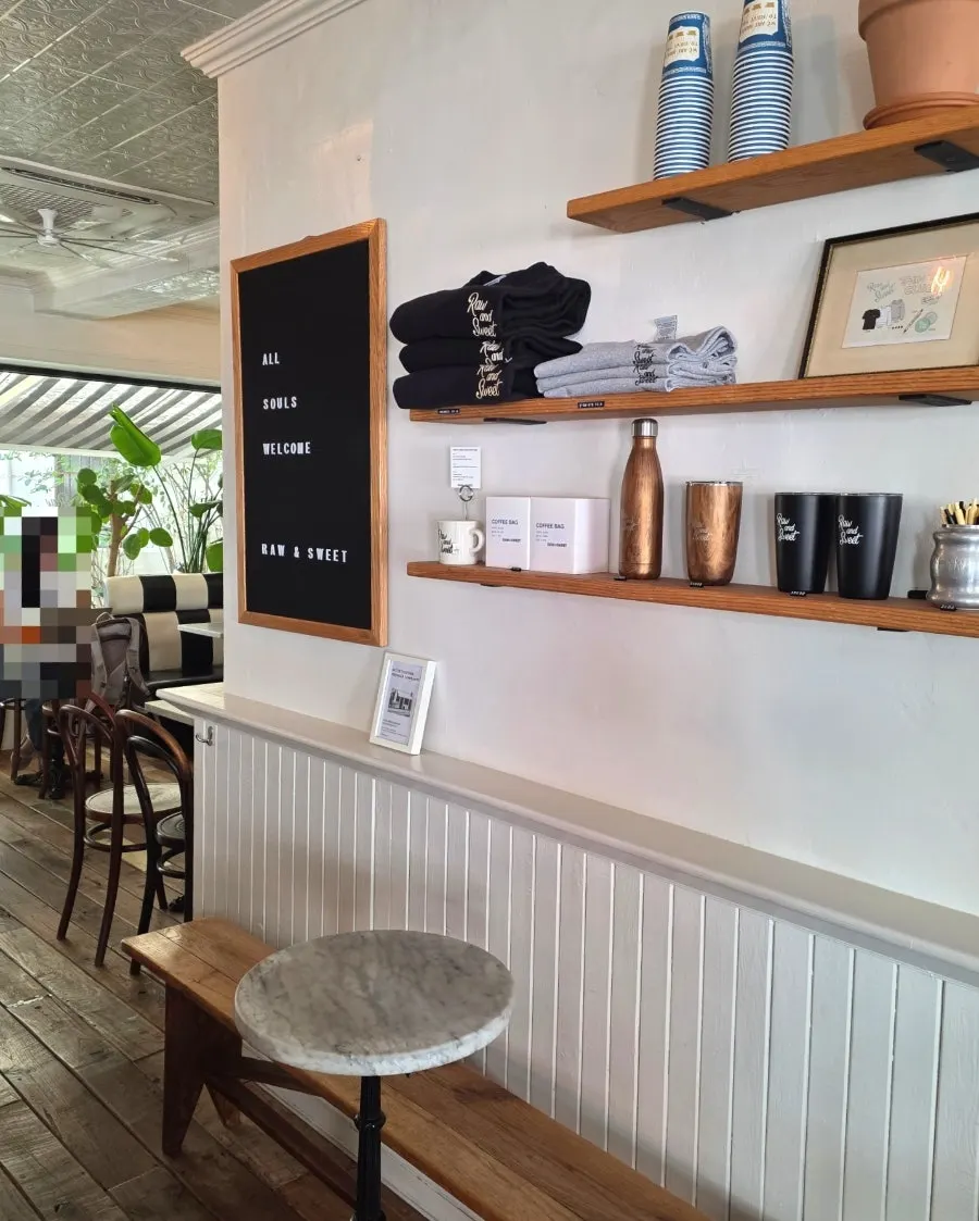 Minimalist indoor seating area of the café
