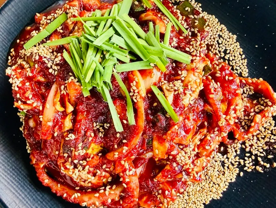 A plate of spicy octopus stir-fry at Haesanggung