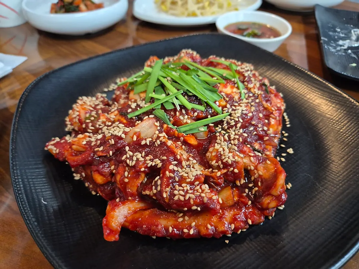 A plate of Haesanggung's signature octopus stir-fry