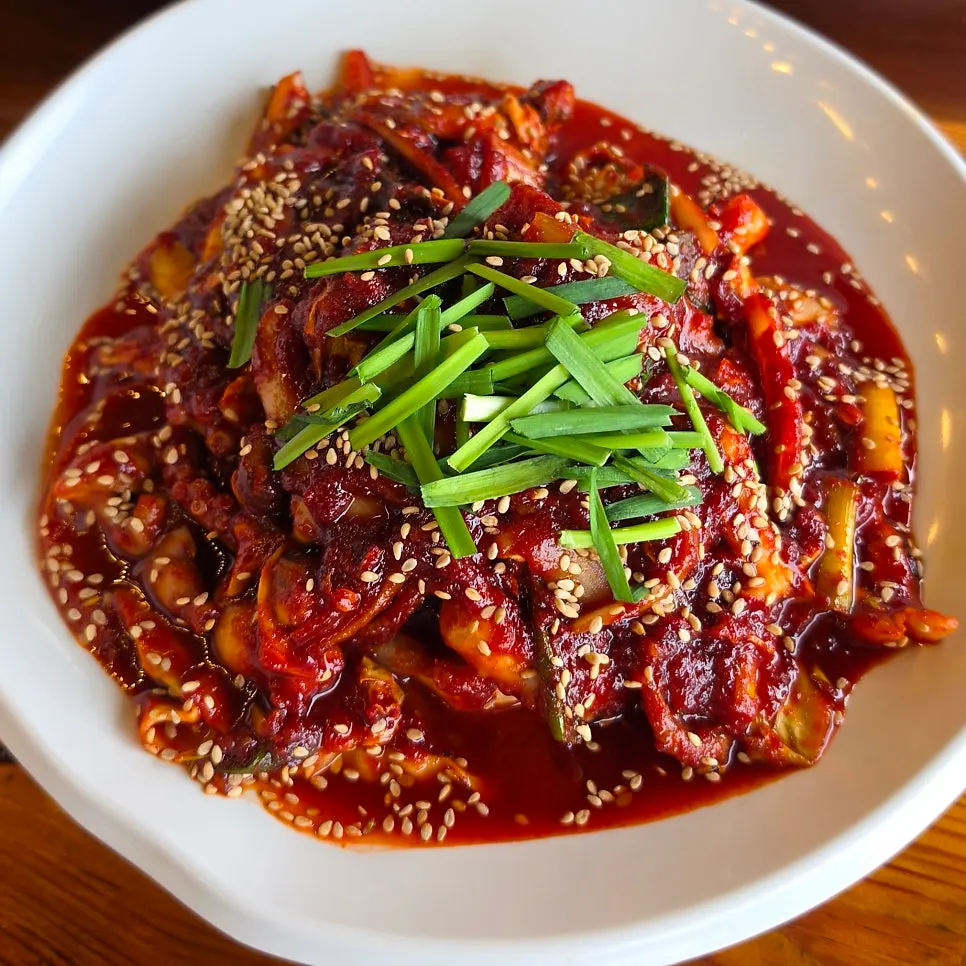 Haesanggung octopus stir-fry topped with chives
