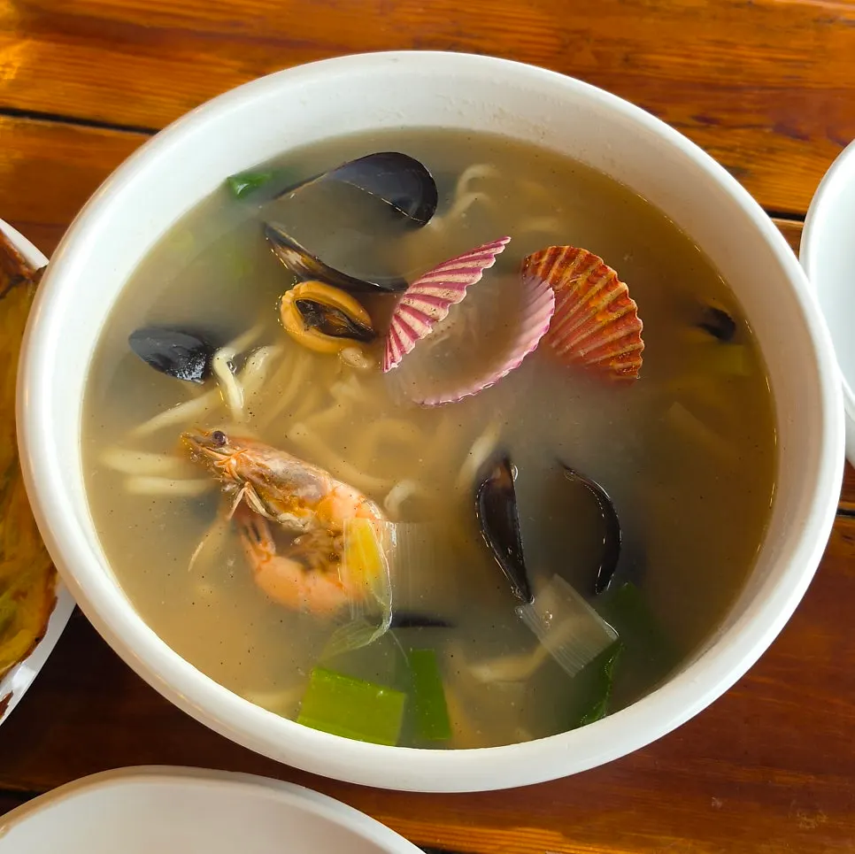 Seafood kalguksu with shrimp and clams