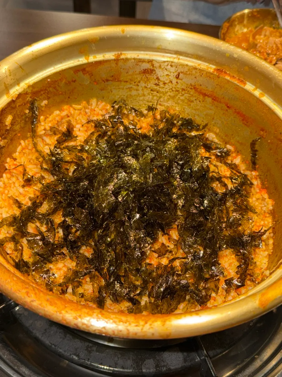 Gamjatang pot with broth reduced after eating