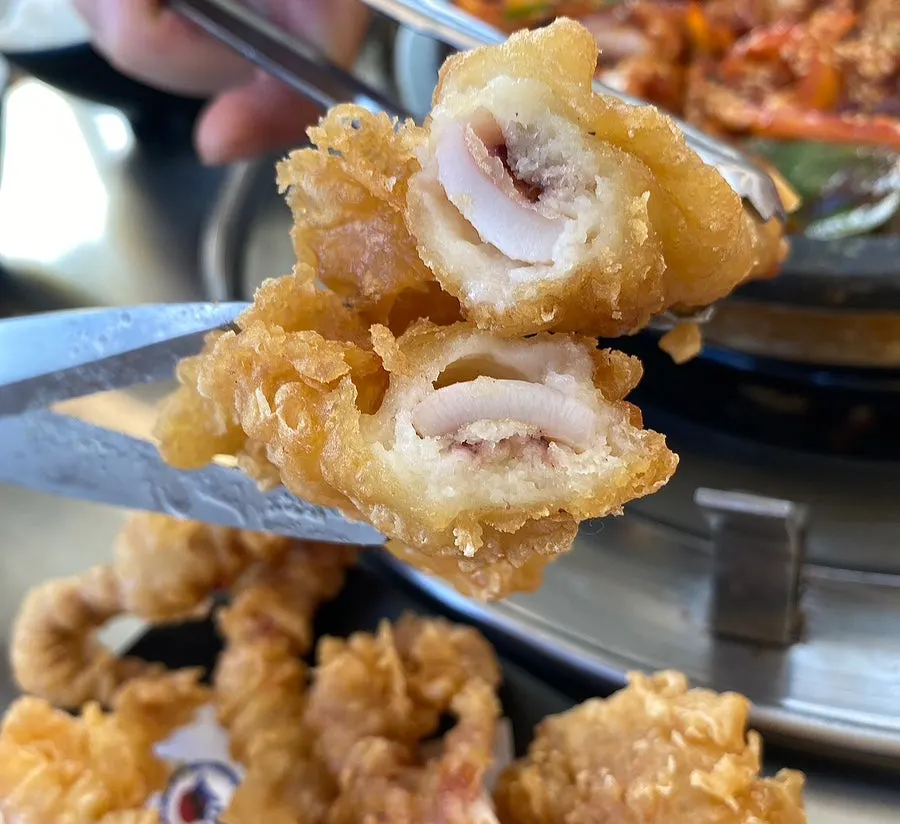 Half plate of crispy-battered fried squid