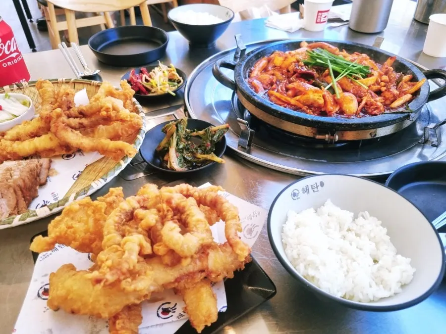 Basket piled high with squid fritters