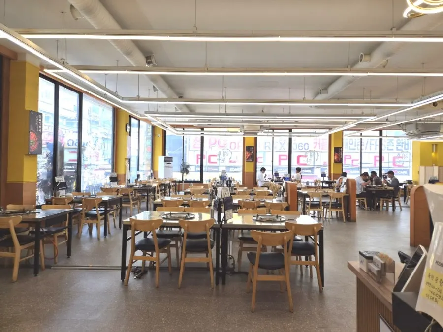 Interior with generously spaced tables