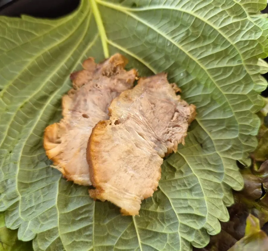 Cross-section of tender pork belly bossam meat