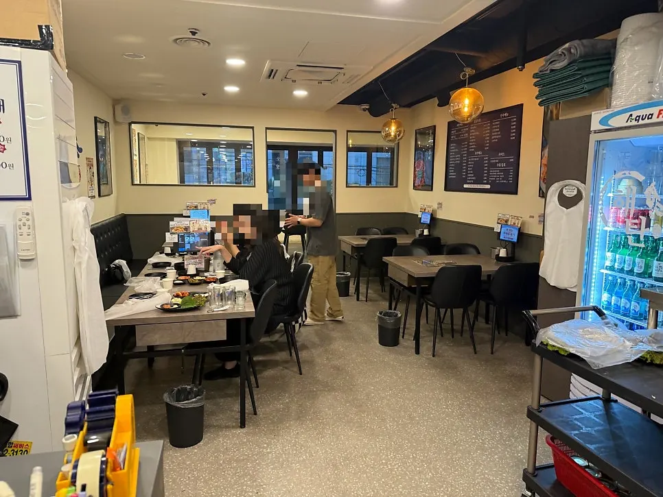 Restaurant filled with Friday evening company dinner tables