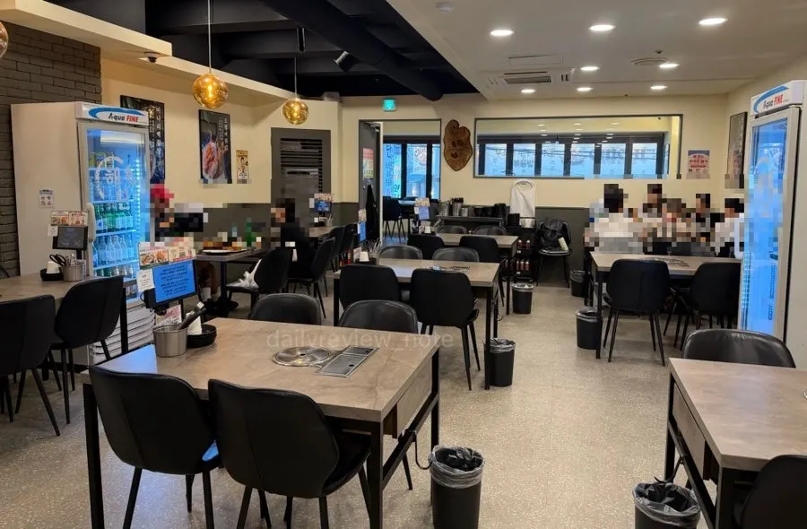 Spacious restaurant interior with many tables
