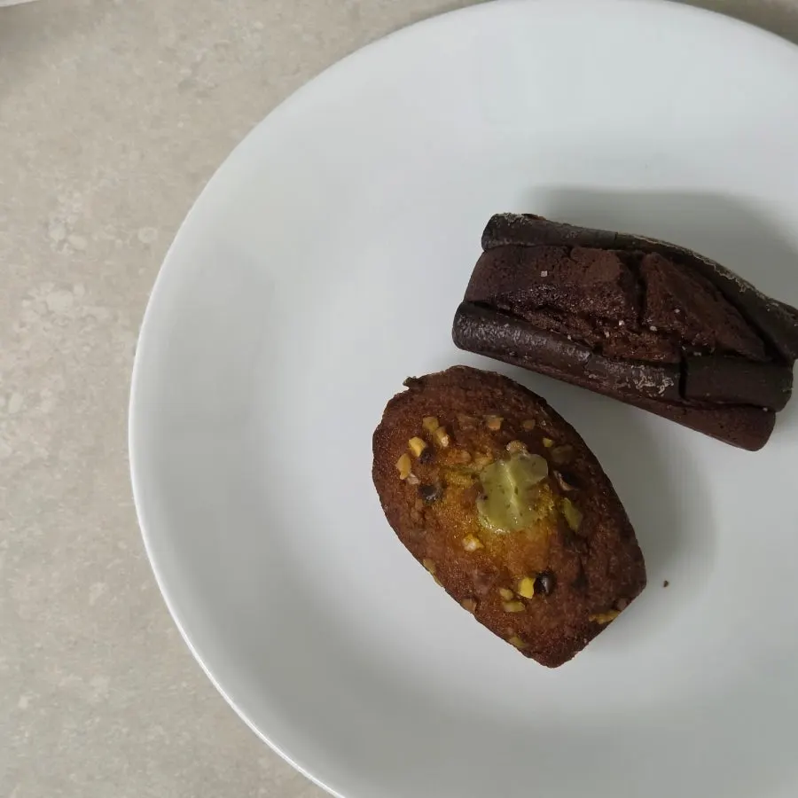 A dense chocolate financier