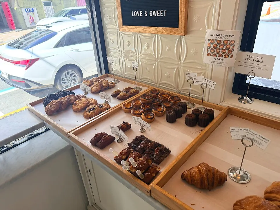 Interior of the shop with various desserts on display