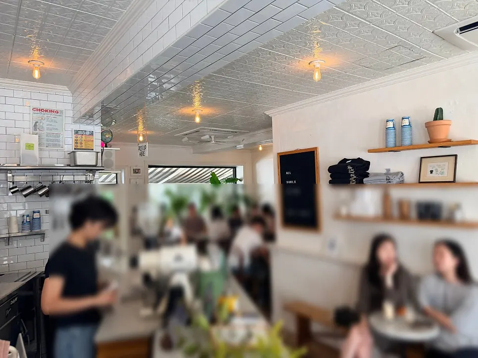 Tables and seats inside the café