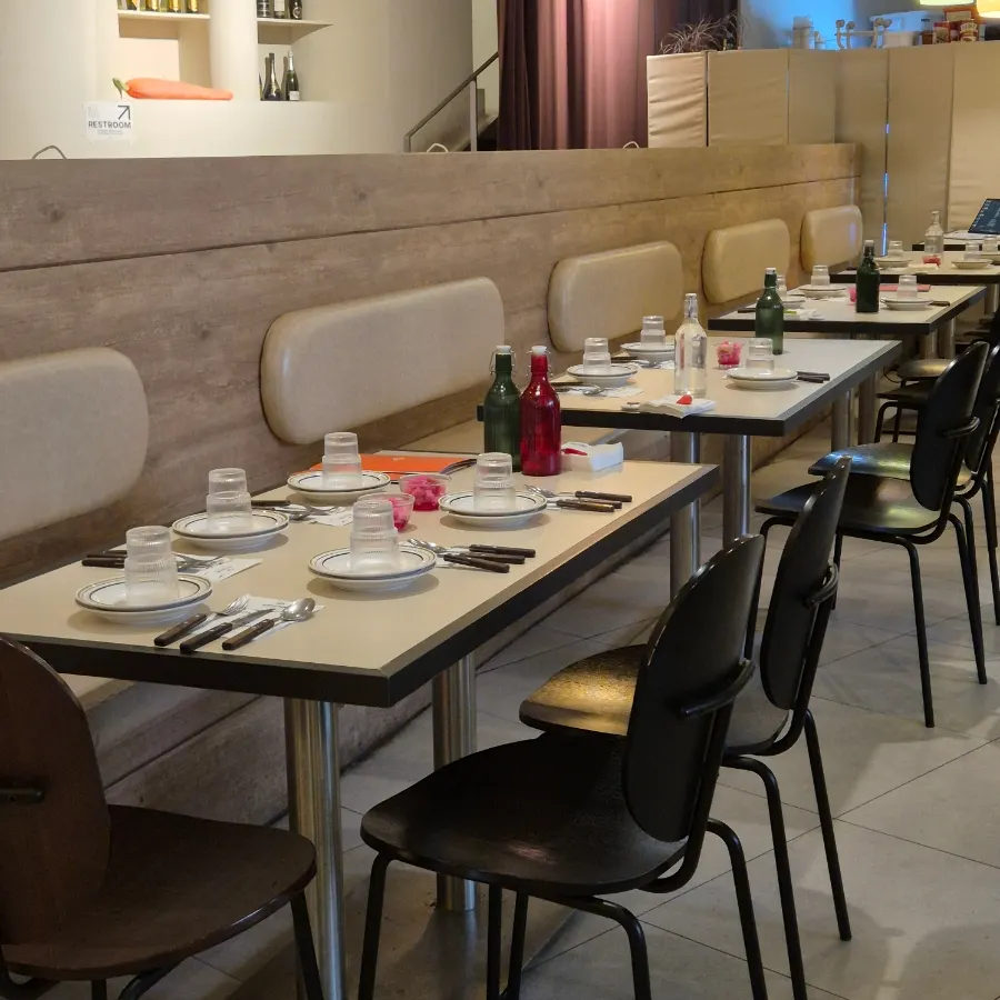 Wood-toned interior of the restaurant