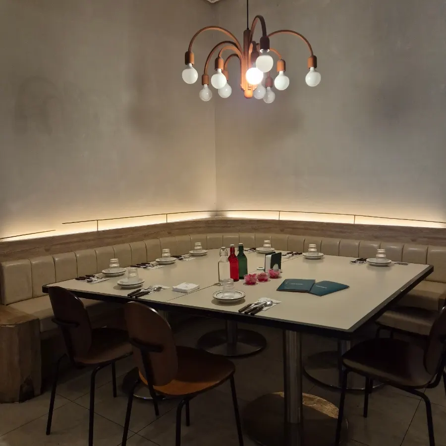 Hall seating lit with warm lighting