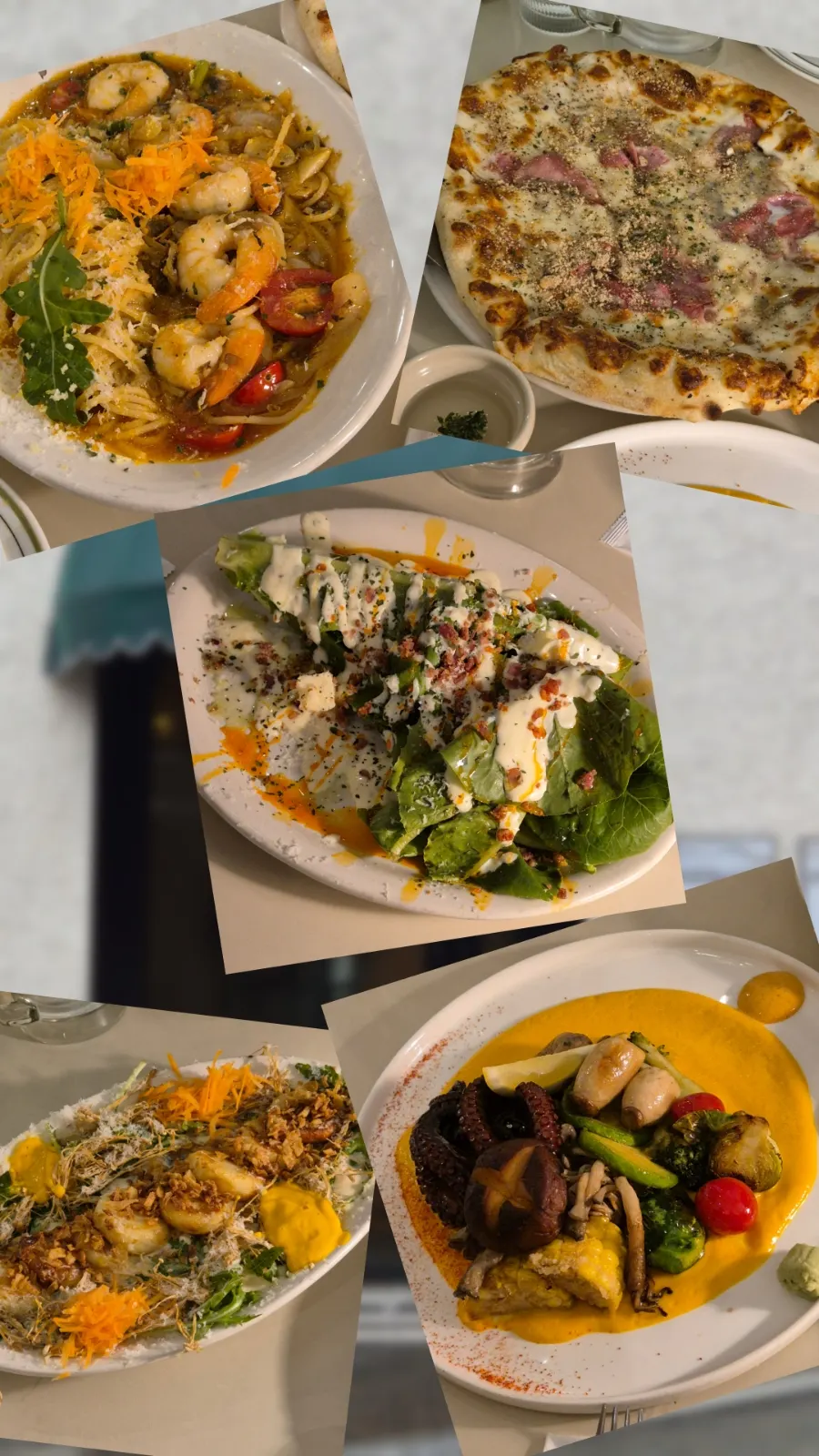 Table full of Western dishes