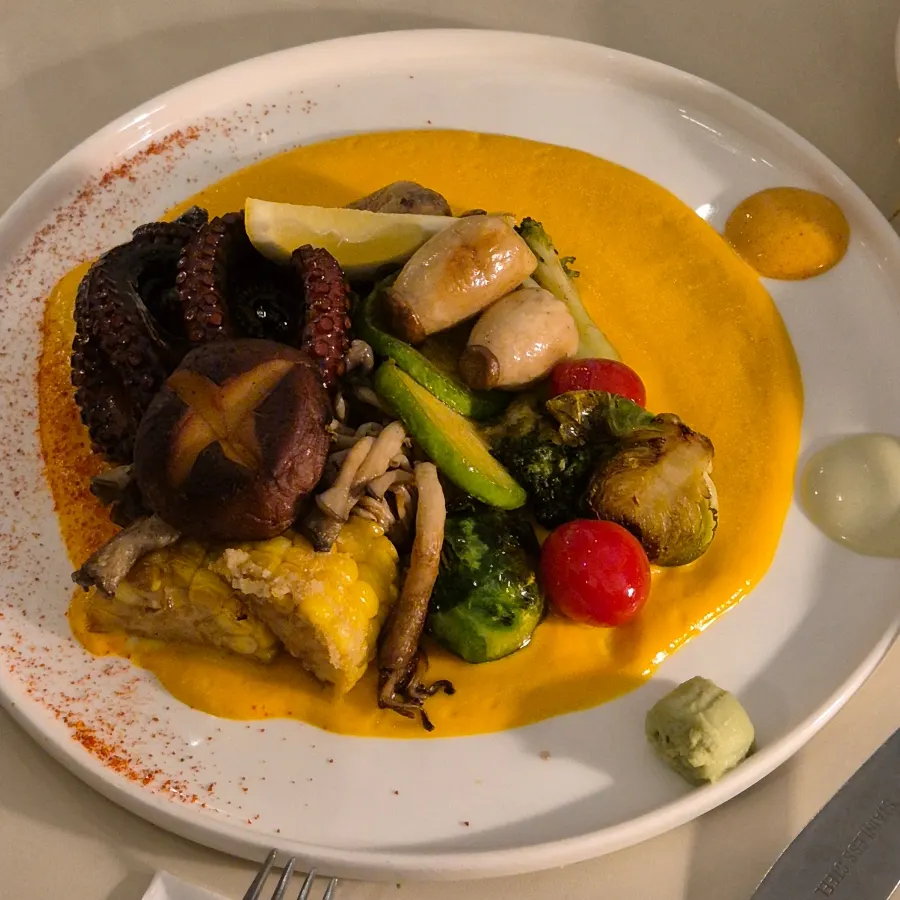 Stone octopus steak with carrot purée