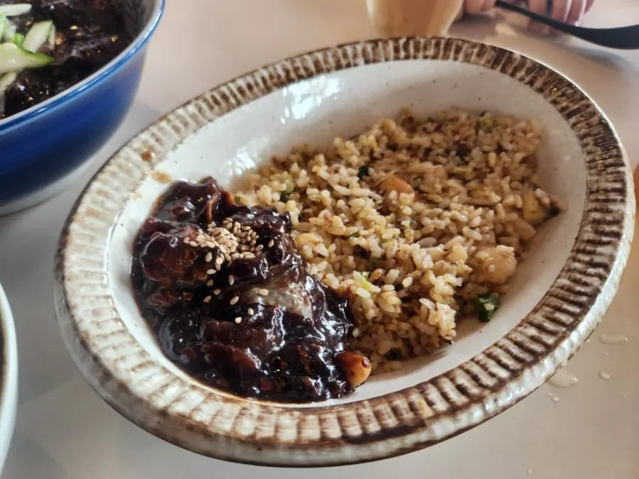 Tangsuyuk served with black-vinegar sauce