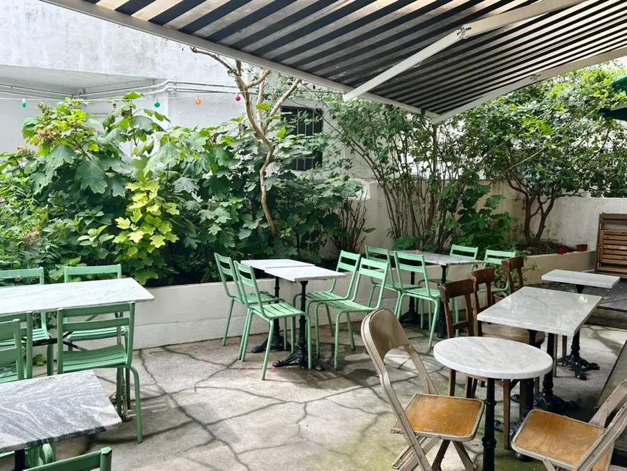 Café interior with weekday morning customers seated