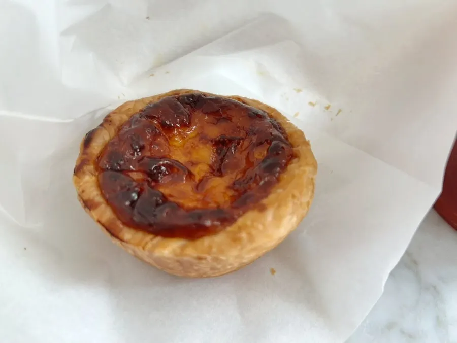 Cross-section of the gorgonzola financier cut in half