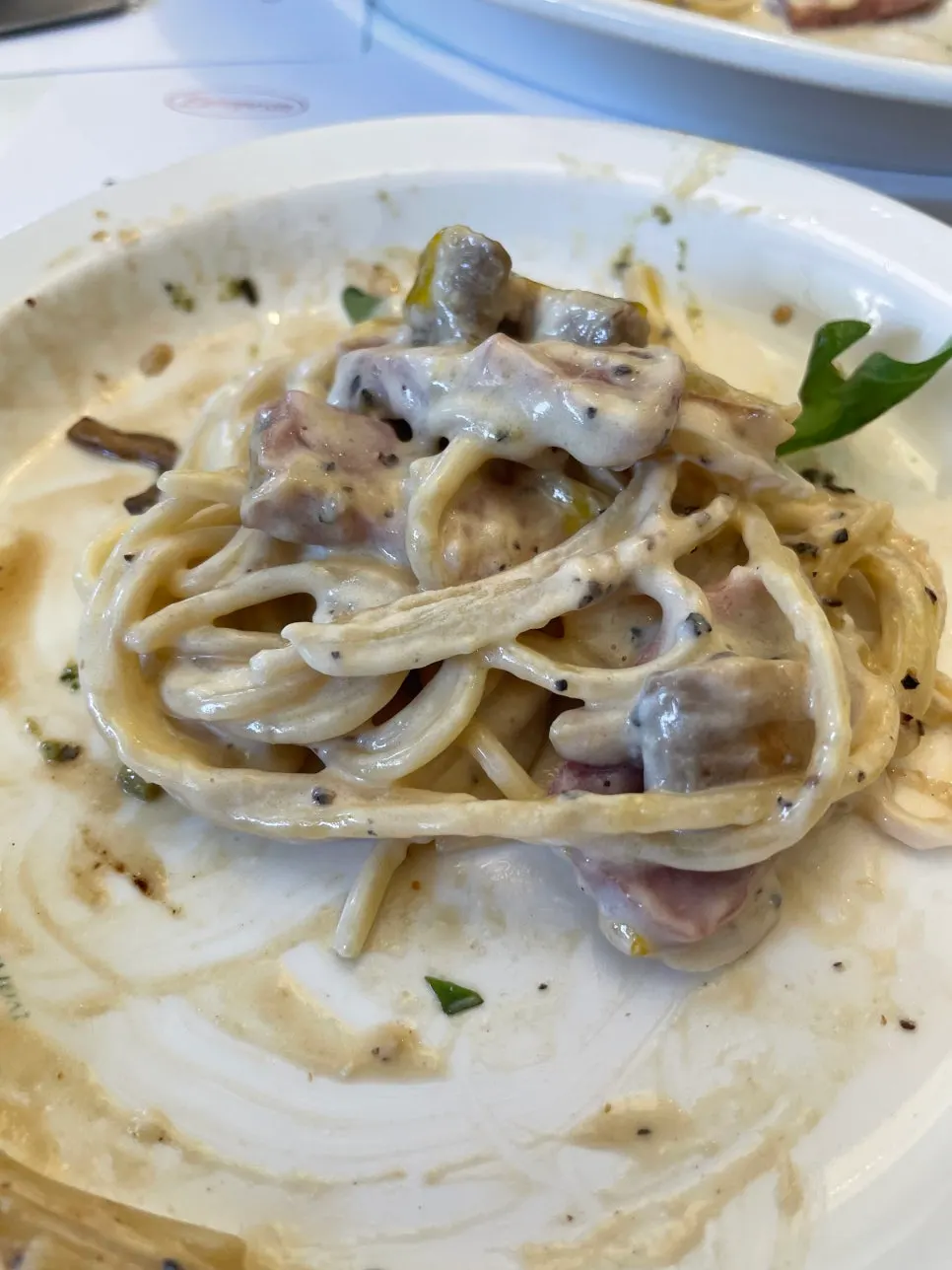 Grilled mushroom salad and carbonara