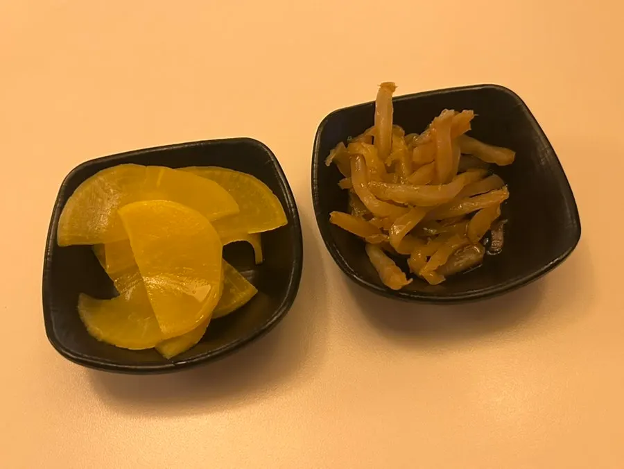 Basic side dishes: pickled radish and cha xia