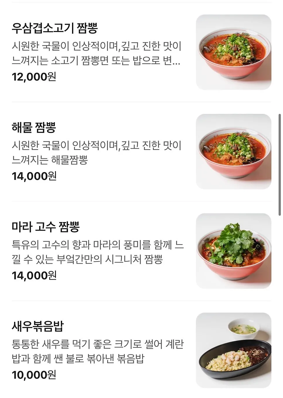Description of the ordered dishes
