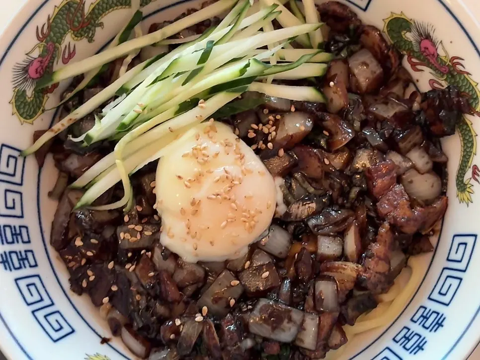 Poached-egg pork belly jjajangmyeon