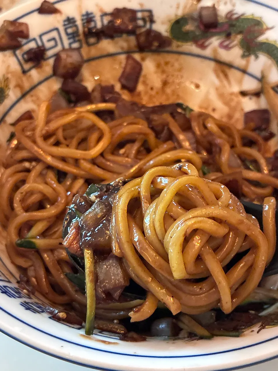 Mixed poached-egg pork belly jjajangmyeon