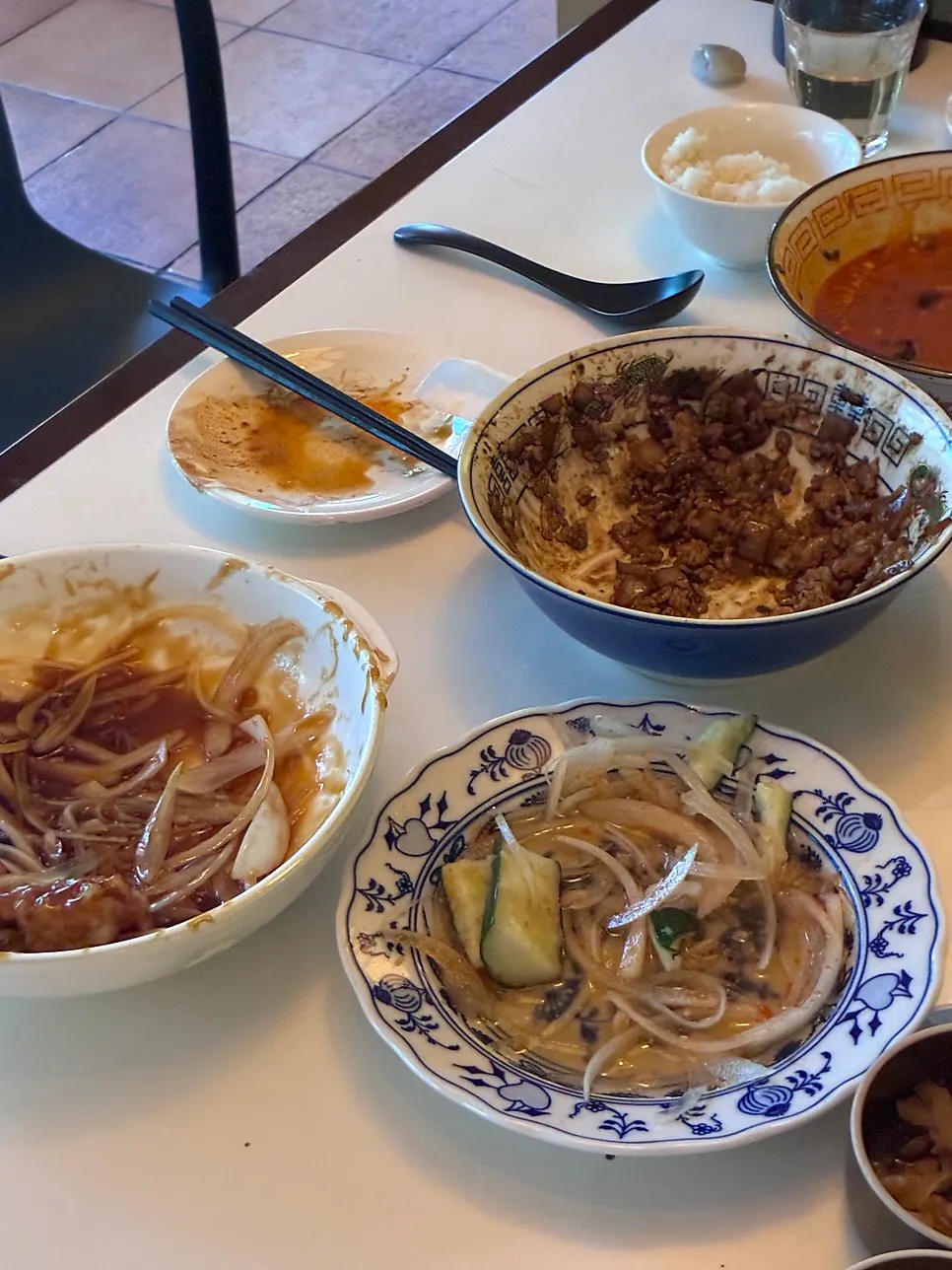 Plates left nearly empty after the two of them finished eating