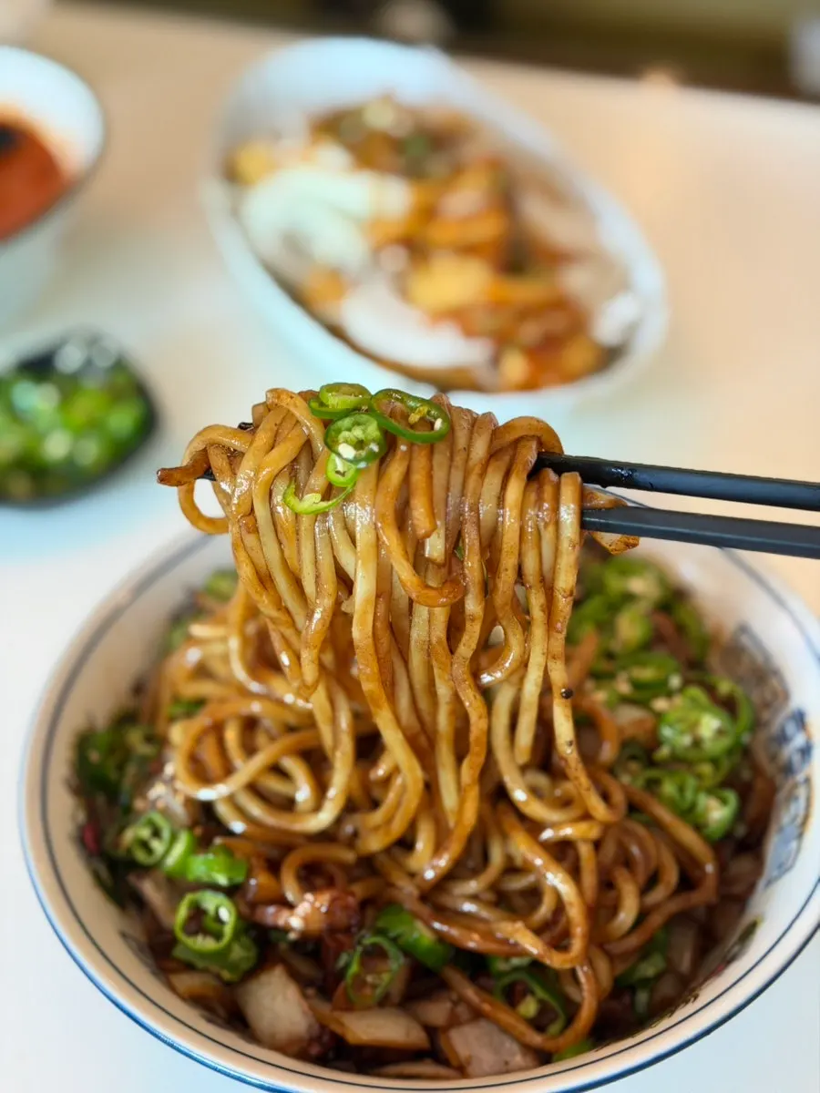Gochu-ganjjajang sauce with big chunks of onion and meat