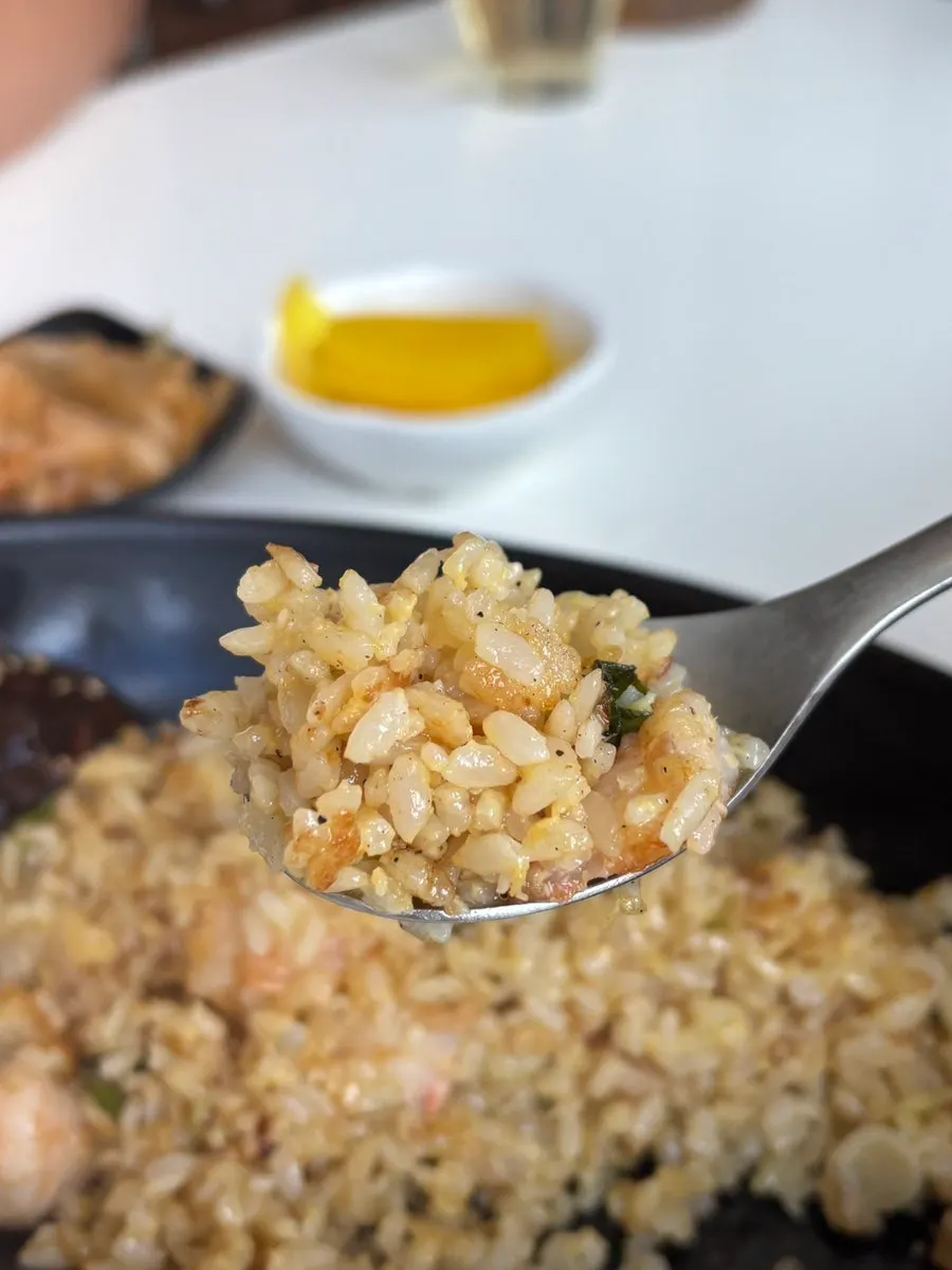 Fluffy fried rice grains in the shrimp fried rice