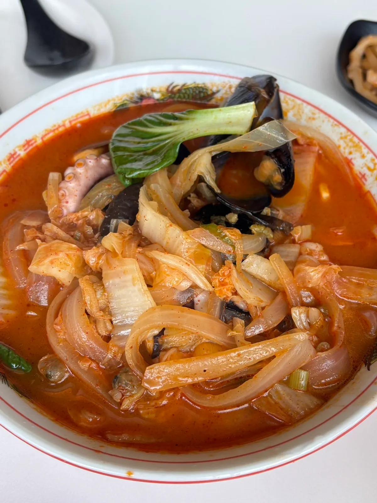 Seafood jjamppong piled high with seafood