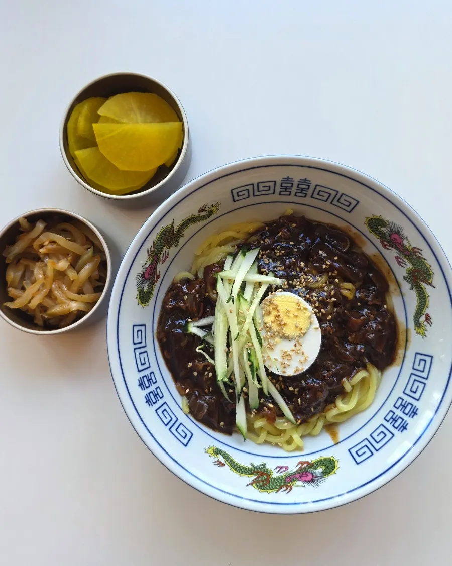 A full spread of jajangmyeon, jjamppong, and tangsuyuk