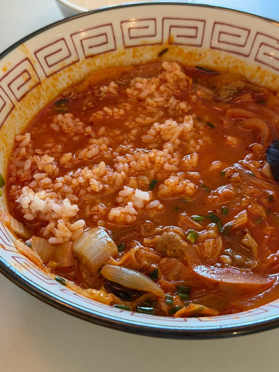 Bowl of rice served alongside the jjamppong