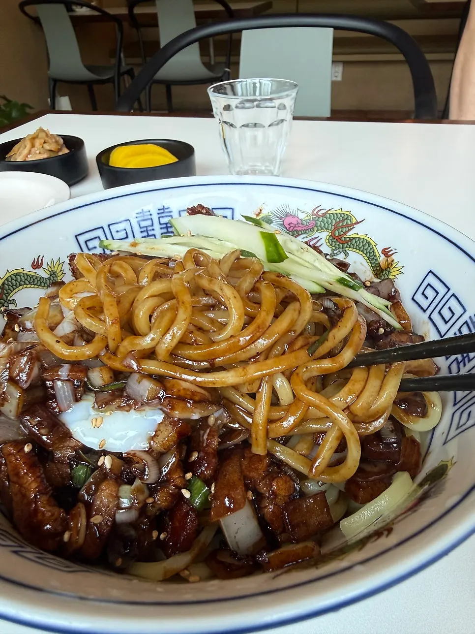 Jjajangmyeon noodles mixed with black bean sauce