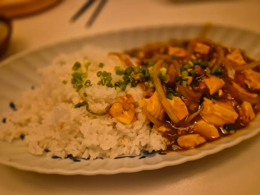 A bowl of mapo tofu rice bowl