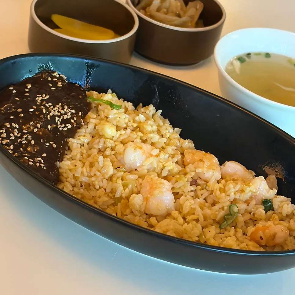 Close-up of fluffy shrimp fried rice