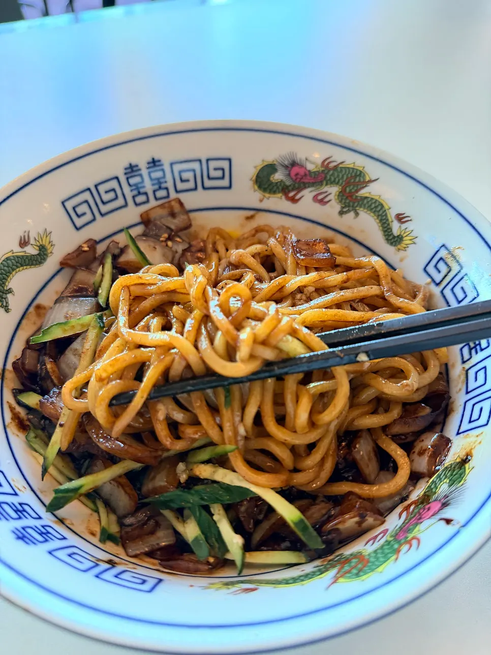 Glossy mixed poached-egg pork belly jjajang noodles