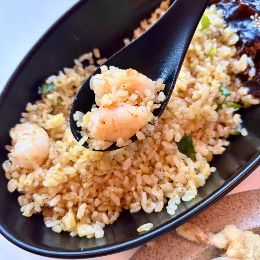Close-up of fluffy shrimp fried rice grains