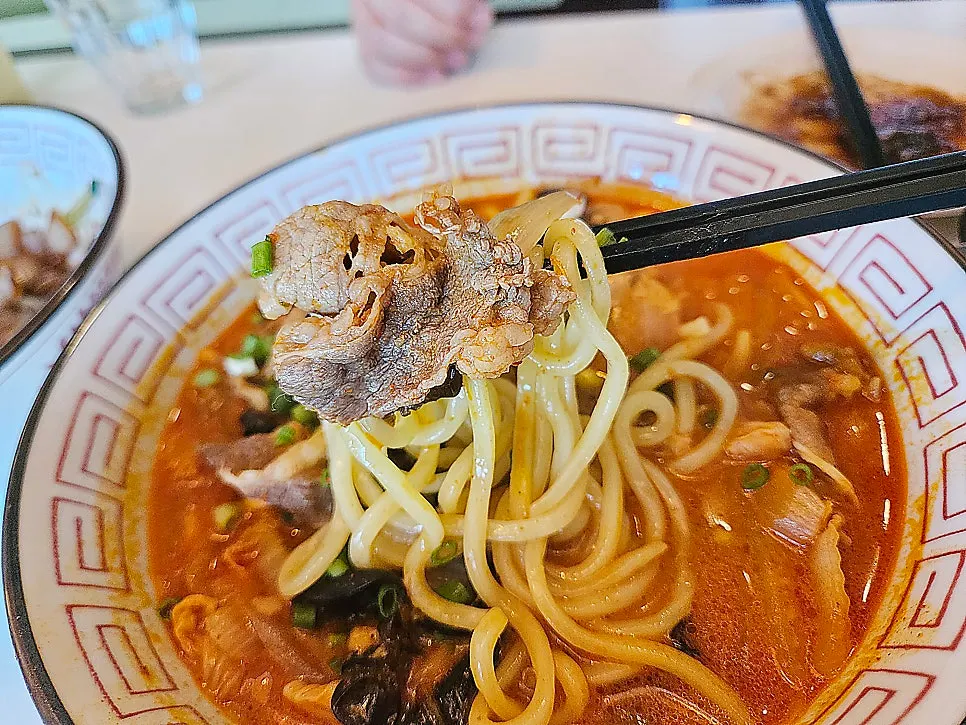 Spicy jjamppong broth loaded with seafood