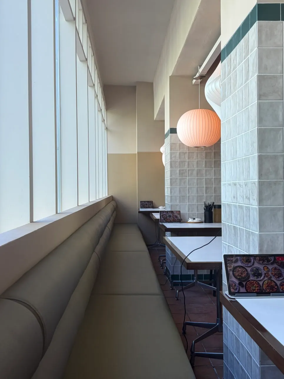 Interior of Bueokgan Chinese Haeundae Branch decorated with wood furniture