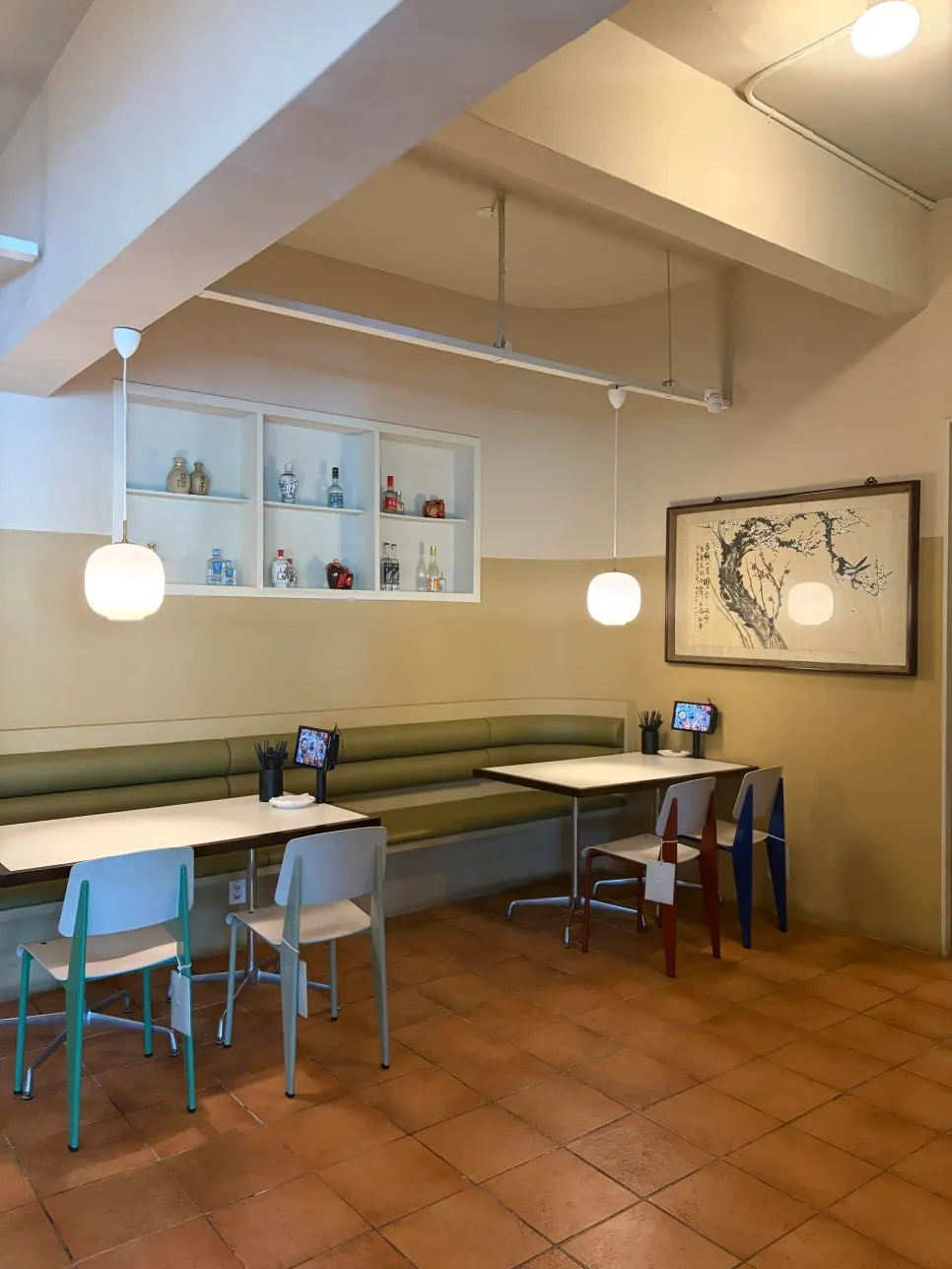 Store seating area evoking the corkage-free policy