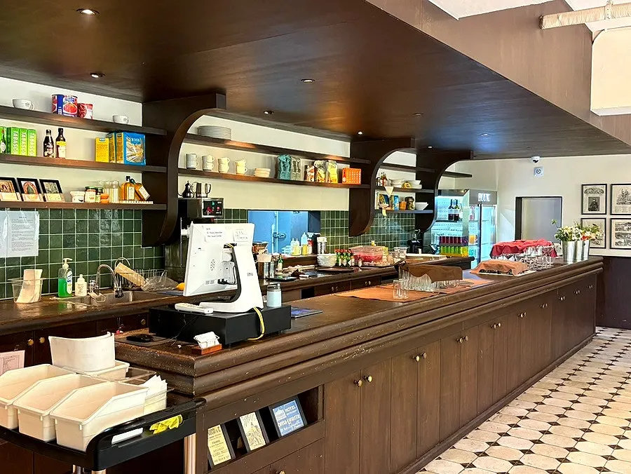 Mid-century style interior of the restaurant