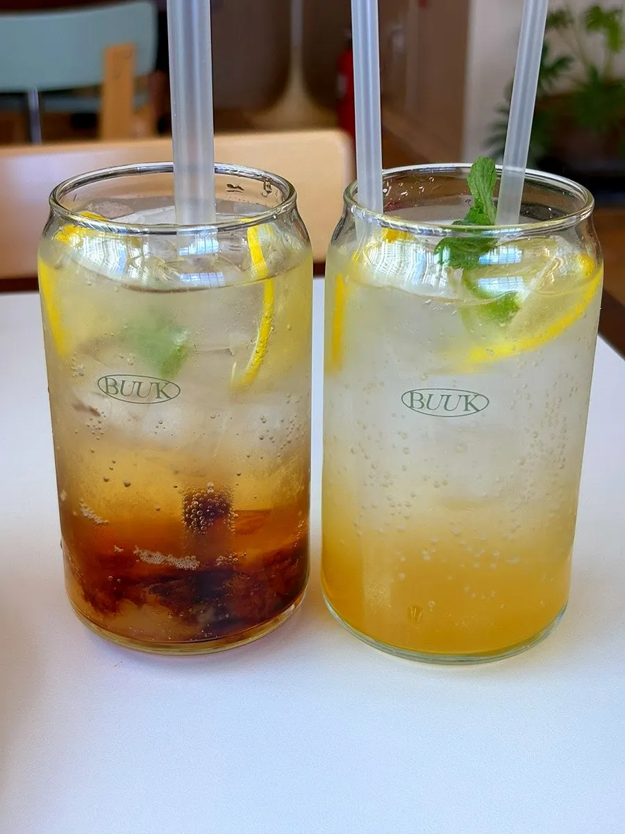 Drinks and food set out on the table