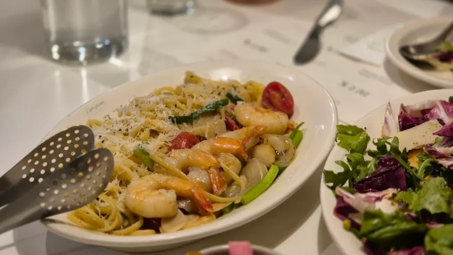 The shrimp anchovy oil pasta served as the main dish