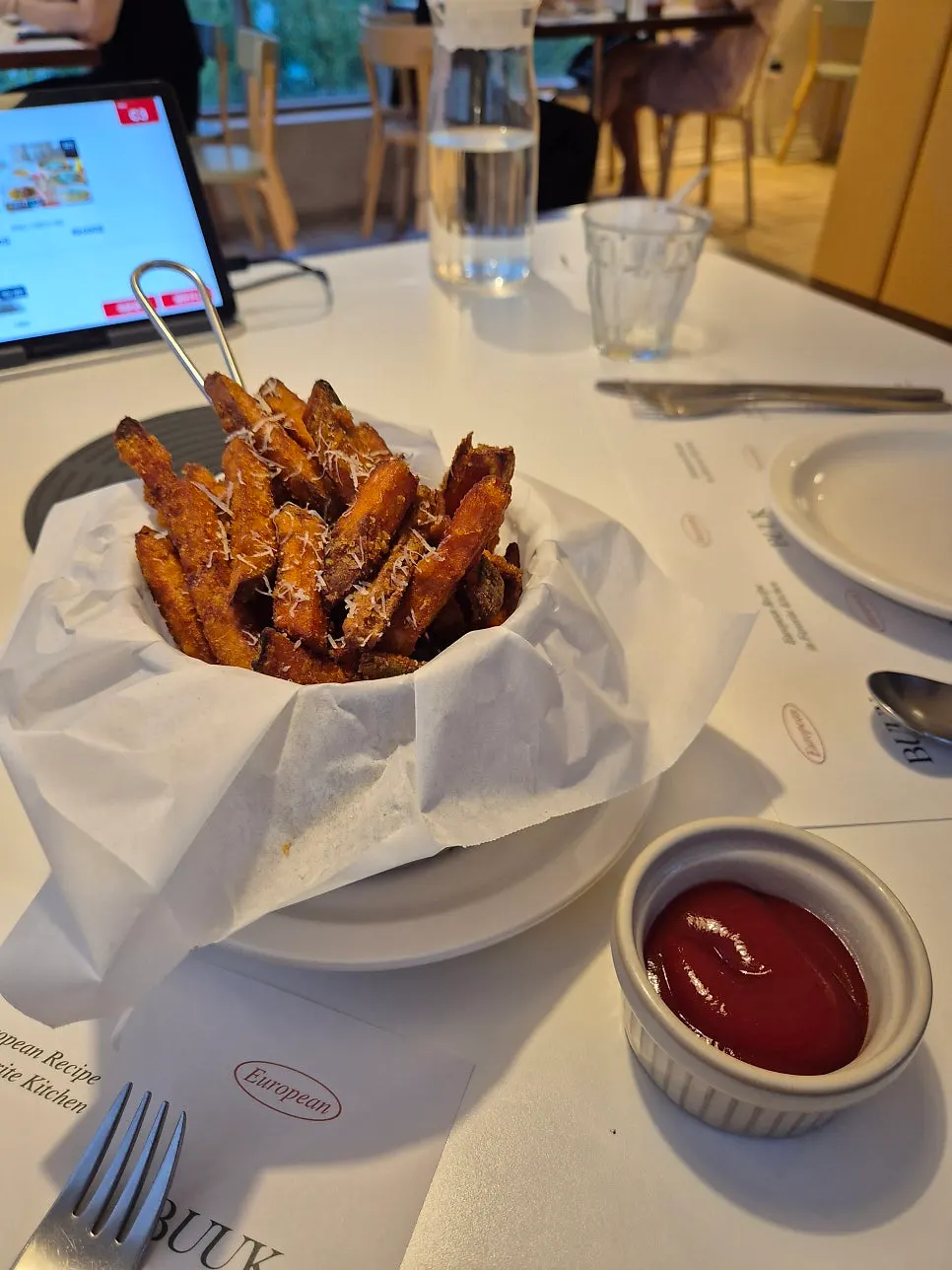 Sweet potato fries with rice-flour batter