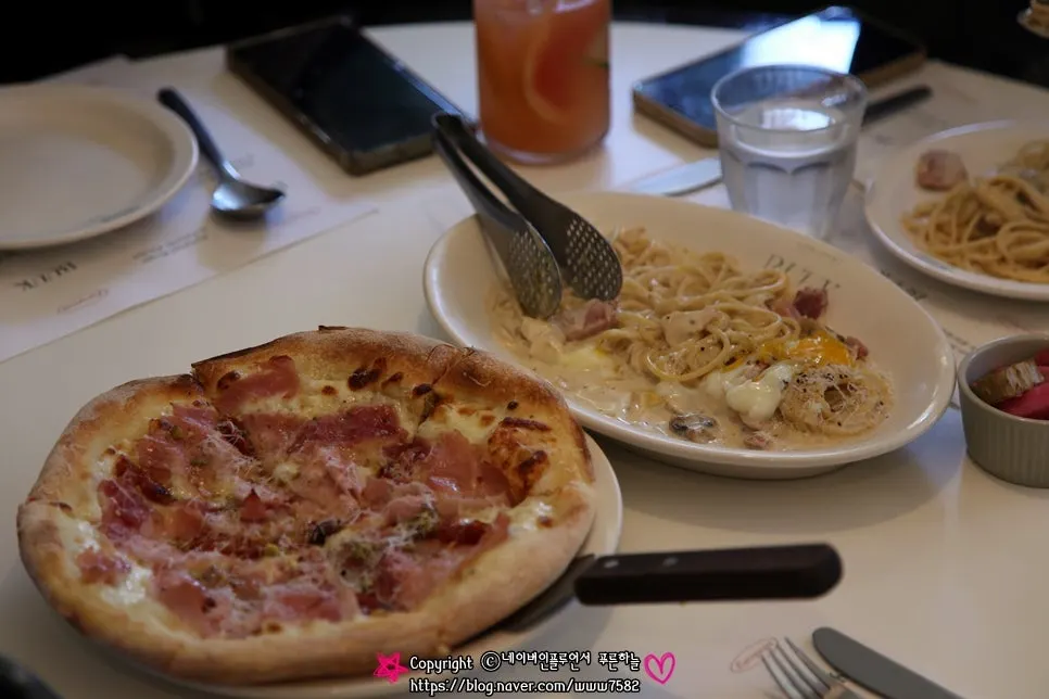 Carbonara topped with a poached egg at Bueokgan Haeundae Branch