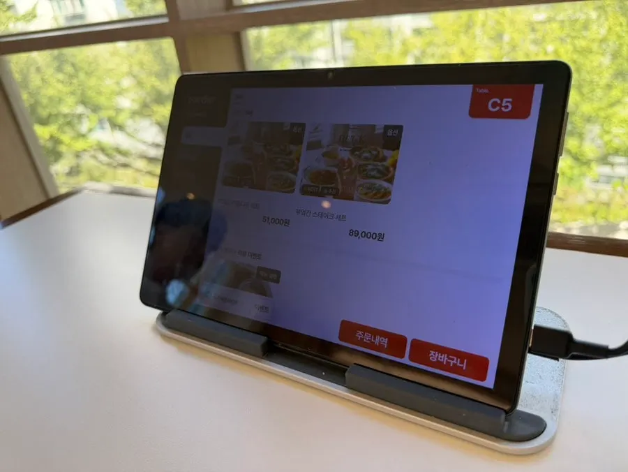 Tablet ordering screen at the table