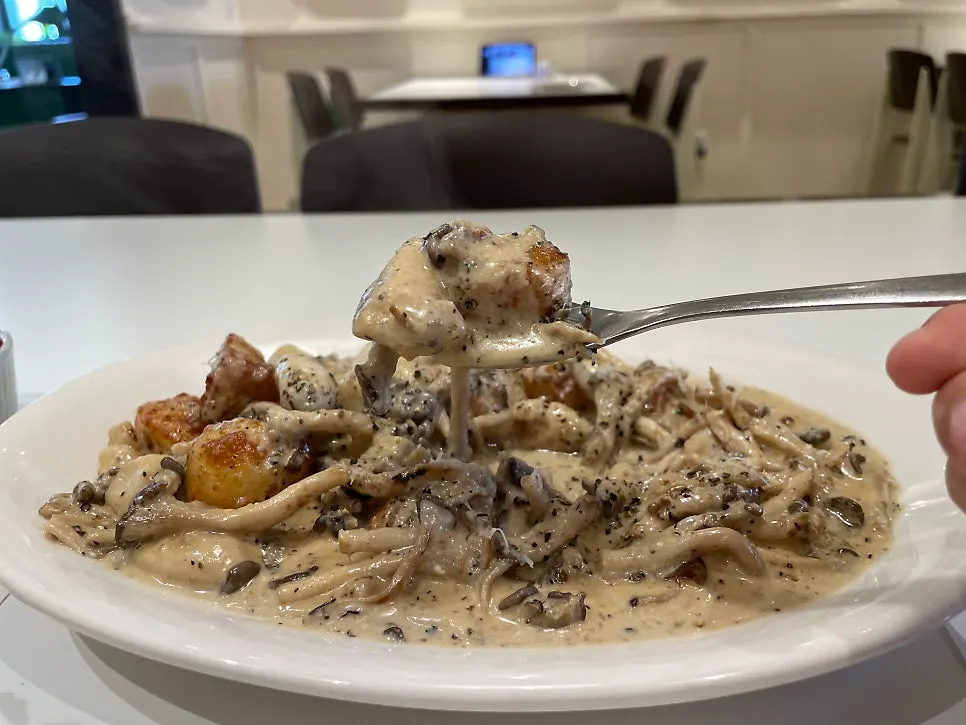 Close-up of truffle mushroom cream gnocchi at Bueokgan Haeundae Branch